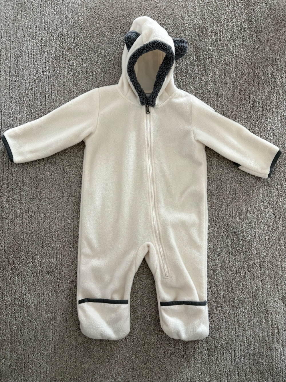 Columbia Brand Cream Hooded Fleece One-Piece for 6-12 month babies